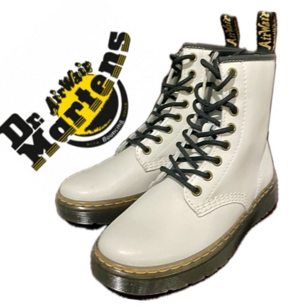 DR MARTENS COMBAT BOOTS WHITE 1460 AIRWAIR RUGGED SZ 3Y Woman5 BIKER CORE‎ MOTO